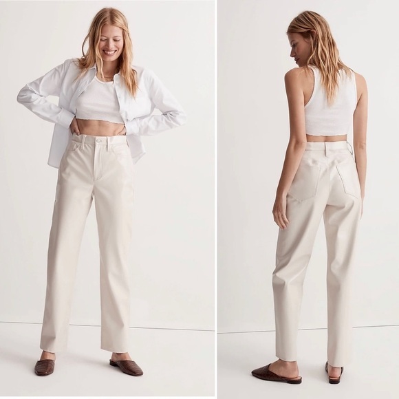 Madewell Perfect Vintage Straight Pant Faux Leather Edition Vintage Linen NWT 28 - Picture 1 of 7